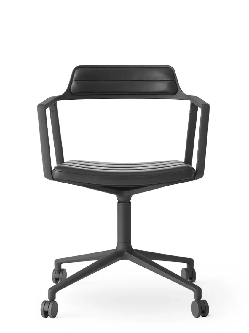Vipp Kontorstole<452 Swivel Chair m/sort stel & hjul, sort læder fra